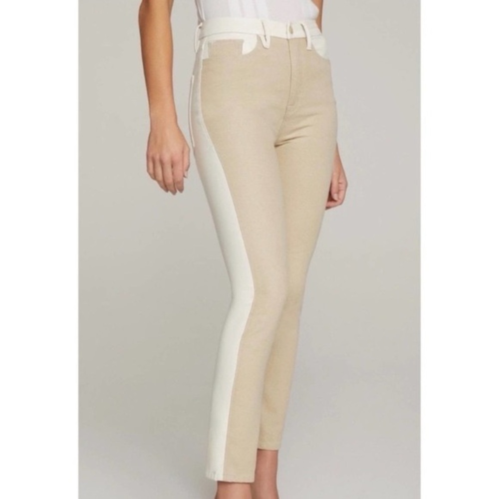 GOOD AMERICAN Good Classic Faux Leather Color Block Straight Leg Jeans Size 14